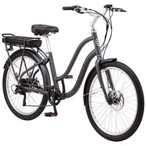Schwinn Mendocino Adult Hybrid Cruiser eBike, Electric Bicycle, Lightweight Aluminum Frame, 26-Inch Wheels, 6 Speed Drivetrain,Charcoal Grey