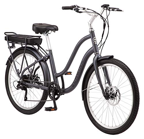 Schwinn Mendocino Adult Hybrid Cruiser eBike, Electric Bicycle, Lightweight Aluminum Frame, 26-Inch Wheels, 6 Speed Drivetrain,Charcoal Grey